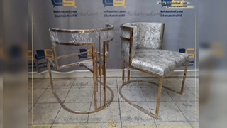 صندلی ناهار خوری استیل طلایی با رویه زیبا